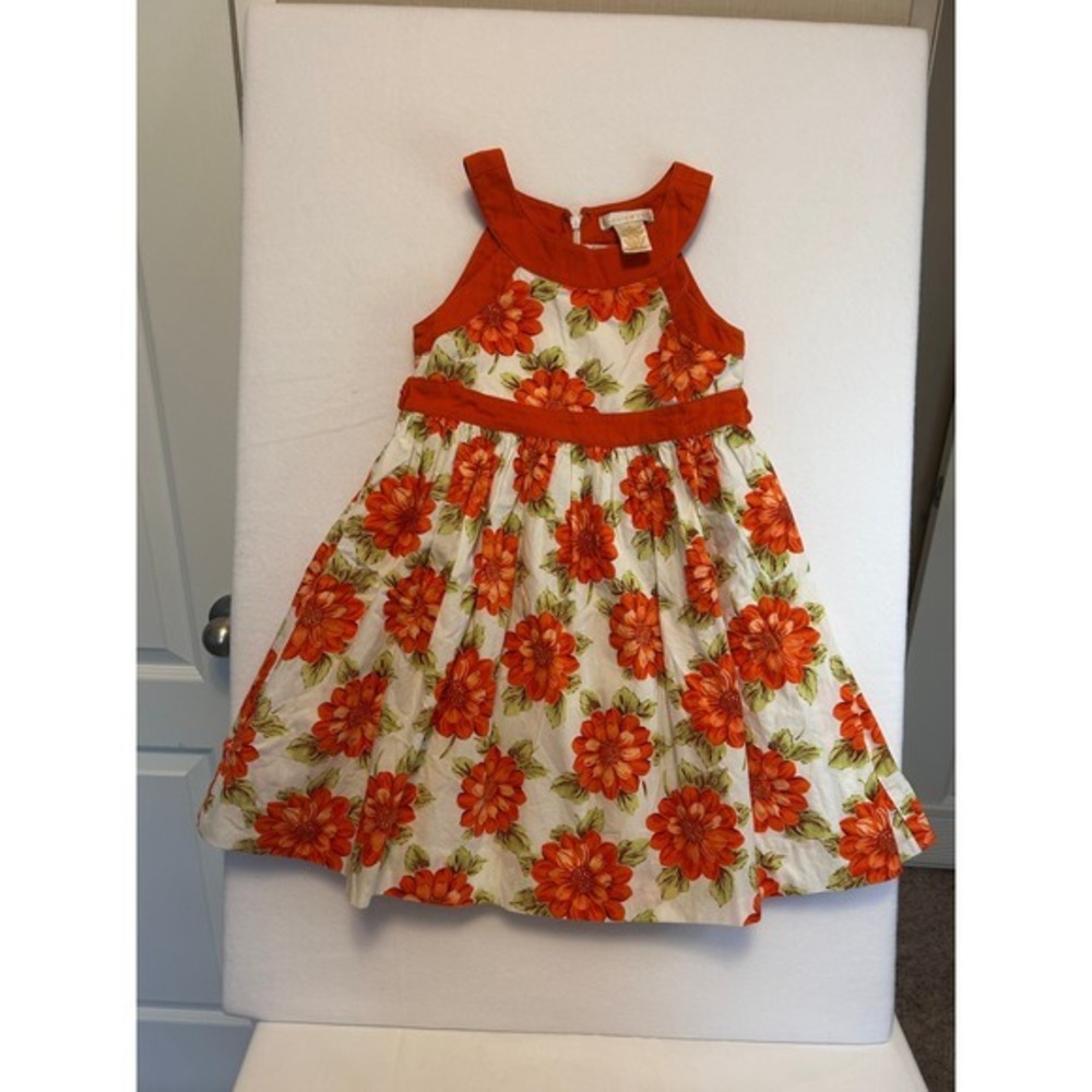 Maggie & Zoe Orange Floral Dress Girls Size 6 Halter Neck Bow‎ Accent